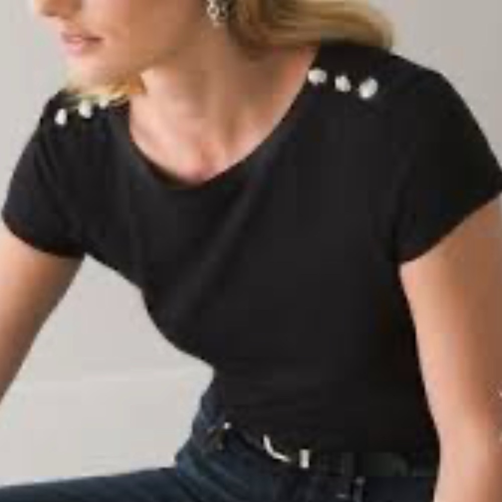 WHBM Elegant Black Women's Top with Button Accents